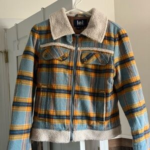 LEI Plaid Jean Jacket - Blue and Yellow